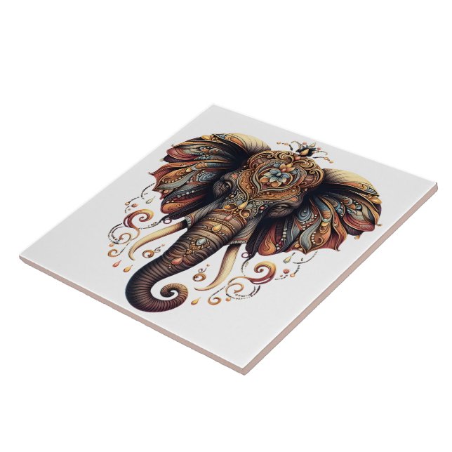 Carreau Un éléphant majestueux orné de motifs complexes (Côté)