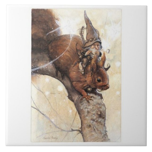 CARREAU UN GNOME MONTANT UN ÉCUREUIL (Devant)