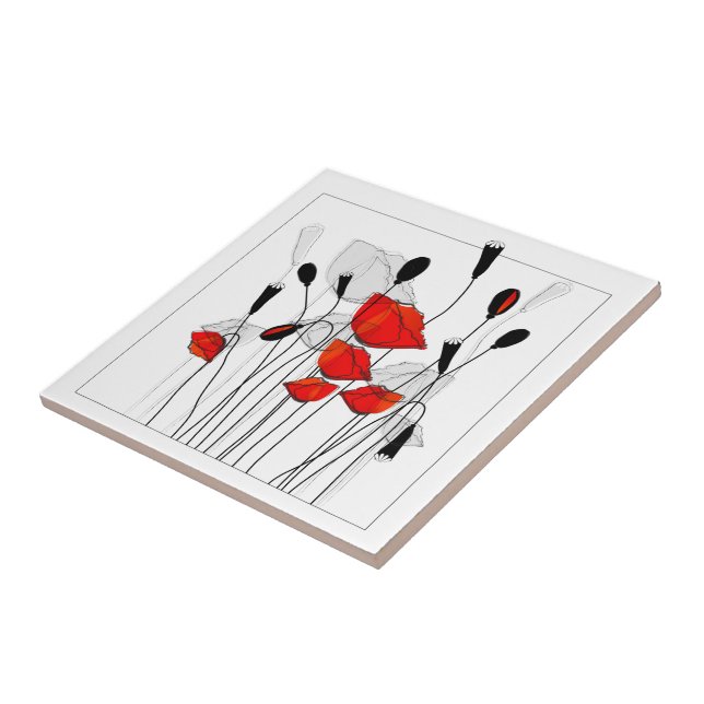 Carreau Un groupe de pavots rouges (Côté)