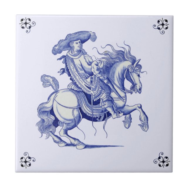 Carreau Un homme à cheval Figural Blue Dutch Tile Repro (Devant)