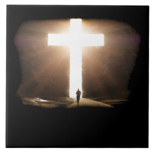 Carreau Un homme courant vers la Croix chrétienne de Jés