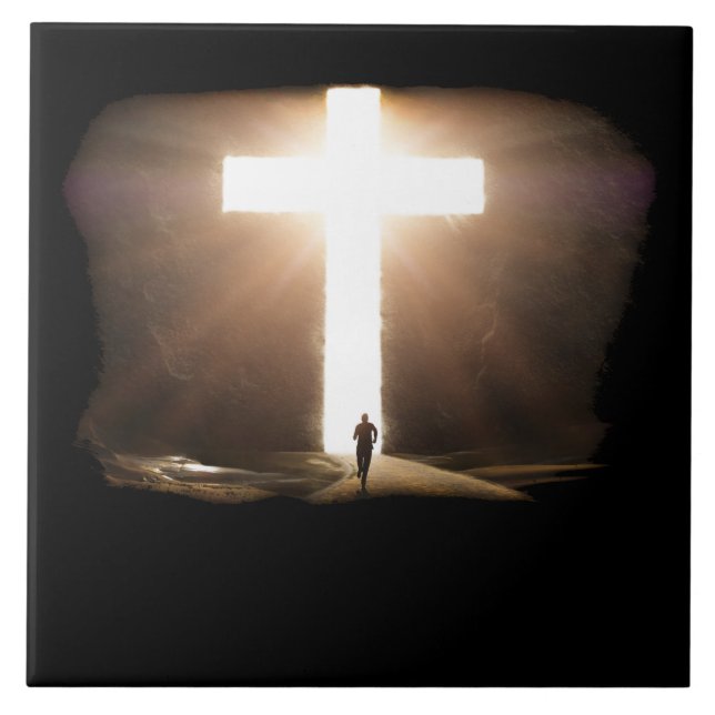 Carreau Un homme courant vers la Croix chrétienne de Jésus (Devant)