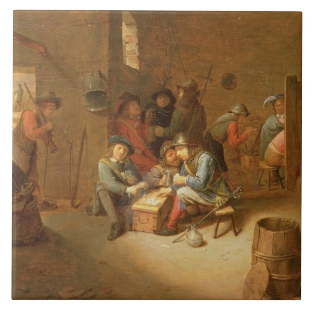 Carreau Un intérieur de corps de garde avec des cartes de (Devant)