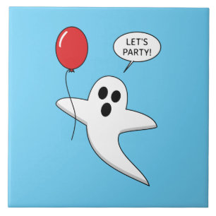 Carreau Un joli fantôme de dessin animé avec un ballon rou