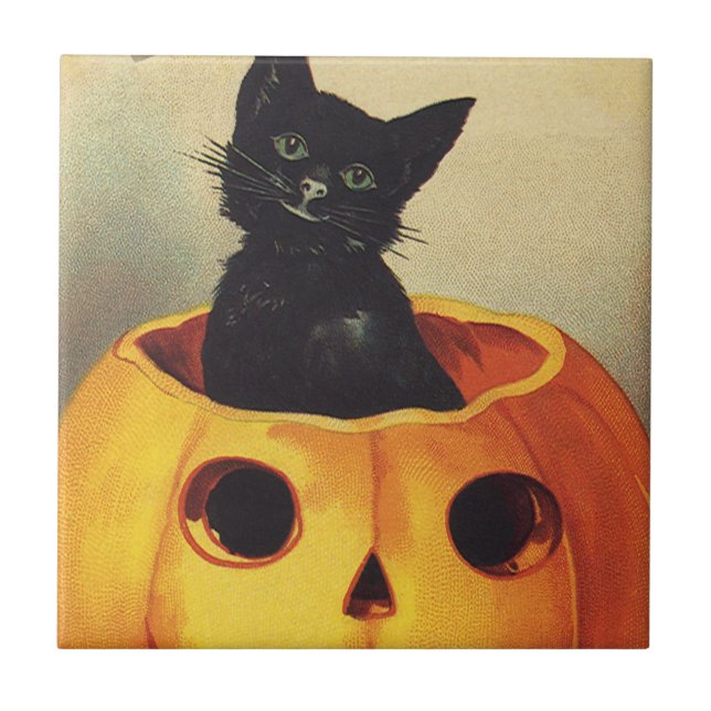 Carreau Un joyeux Halloween par Ellen Clapsaddle, Chat Vin (Devant)