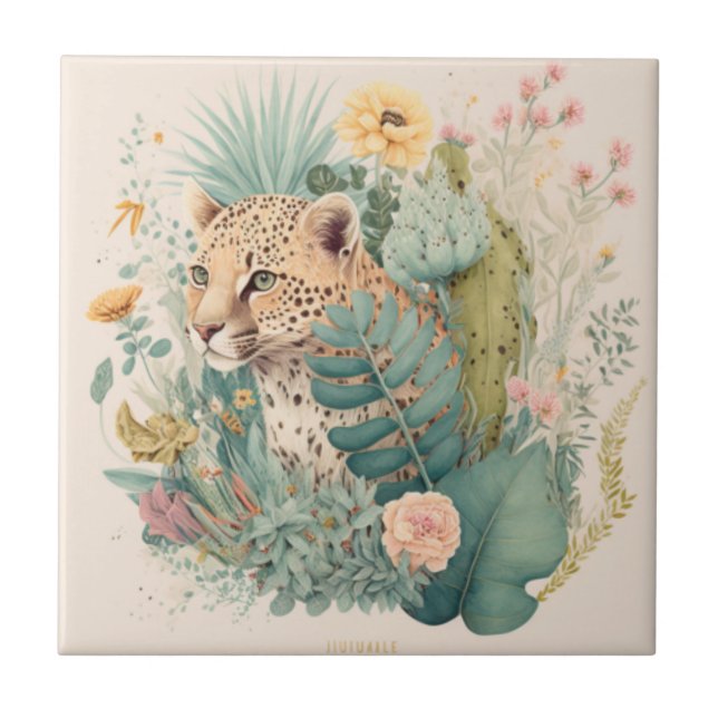 Carreau Un léopard derrière la coutume du buisson (Devant)