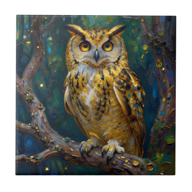 Carreau Un majestueux hibou bleu et or (Devant)
