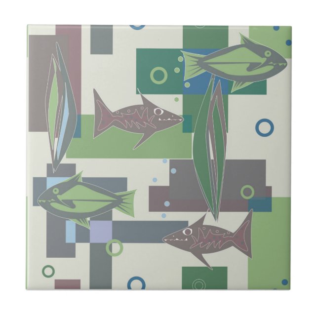 Carreau Un ornement de Hakki avec du poisson. (Devant)