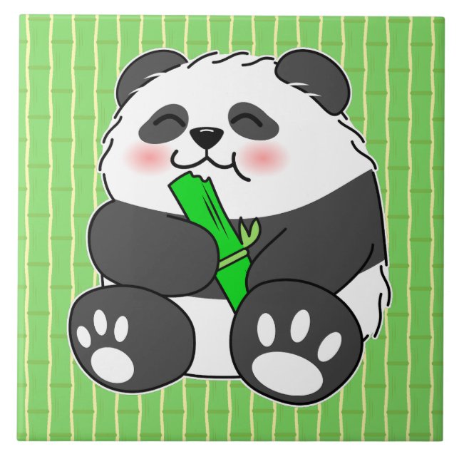 Carreau Un Panda Bébé Mignonne Mangeant Stalk Bambou (Devant)