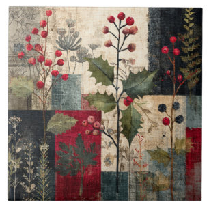 Carreau Un Patchwork Rustique d'Hiver aux Baies de Houx