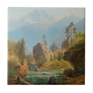 Carreau Un paysage de montagne avec le ruisseau - Albert Z