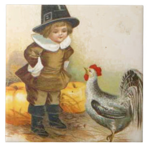 Carreau Un pèlerin Bon thanksgiving et le rocher de Plymou