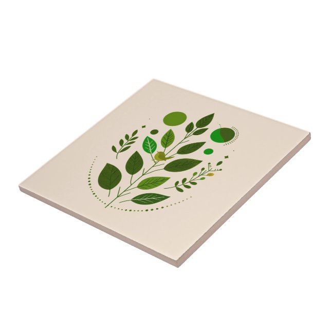 Carreau Un petit oiseau vert et des feuilles vertes (Côté)