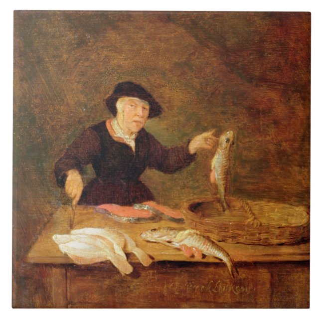 Carreau Un poissonnier, c.1667 (huile sur le panneau) (Devant)