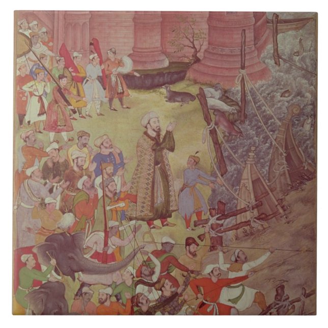 Carreau Un pont des bateaux cassés par Akbar (r.1556-1605) (Devant)