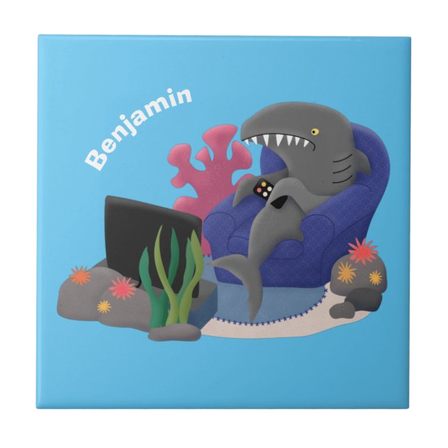Carreau Un requin drôle en regardant la bande dessinée de  (Devant)