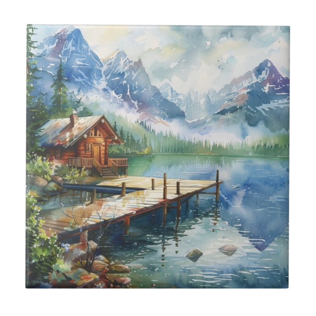 Carreau Un tuyau de pêche sur le lac (Devant)