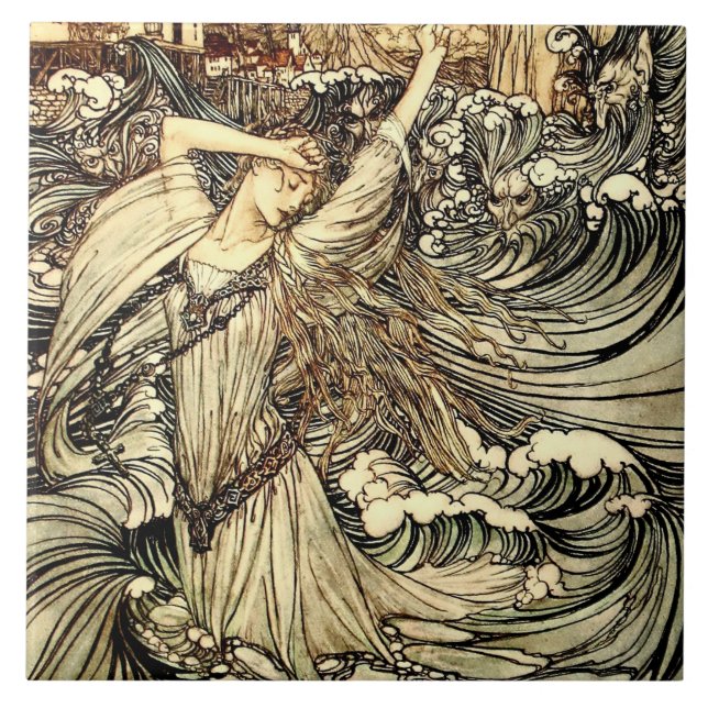 Carreau « Undine dans les vagues » par Arthur Rackham (Devant)