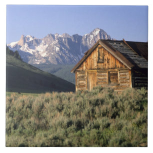 Carreau Une cabane en rondins et les montagnes Sawtooth da