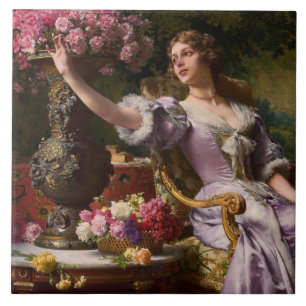 Carreau Une Dame En Robe Lilac Avec Fleurs
