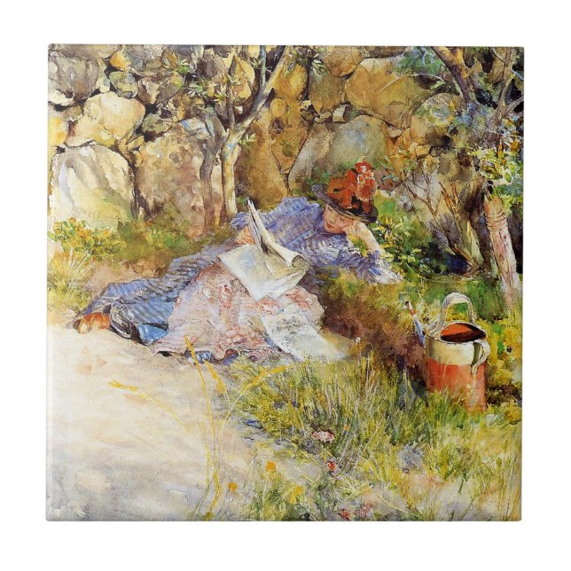 Carreau Une dame lisant un journal par Carl Larsson (Devant)