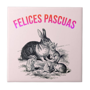 Carreau Une famille de lapins - Felices Pascuas