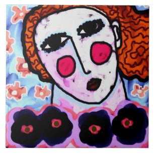 Carreau Une femme aux fleurs Peinture numérique Abstraite