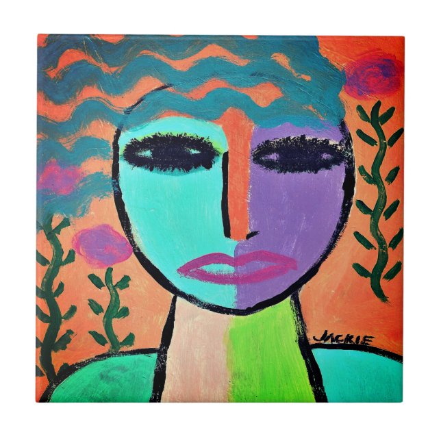 Carreau Une femme aux fleurs Portrait Abstrait (Devant)