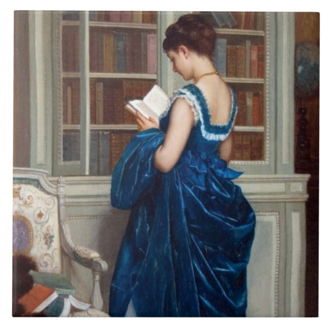 Carreau Une femme en bleu, lisant un livre (Devant)