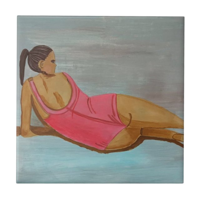 Carreau Une femme en costume de natation rose (Devant)