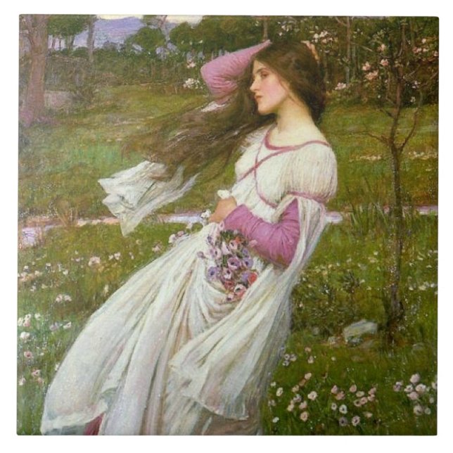 Carreau Une femme ramasse des fleurs dans le vent (Devant)