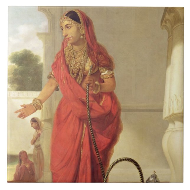 Carreau Une fille de danse indienne avec un narguilé, 1772 (Devant)