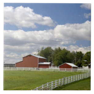 Carreau Une grange rouge et une ferme à Pamona, Kansas.