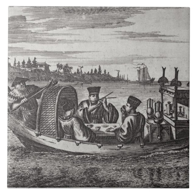 Carreau Une mandarine riche dinant dans un bateau, (Devant)
