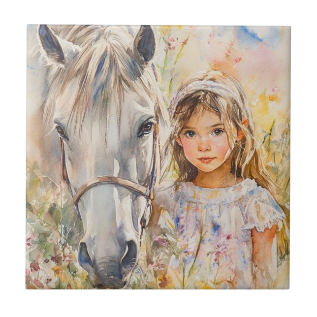Carreau Une petite fille avec un cheval (Devant)