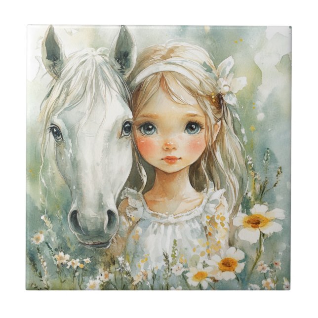 Carreau Une petite fille avec un cheval (Devant)