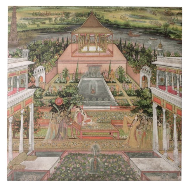 Carreau Une princesse de Mughal dans son jardin (gouache (Devant)