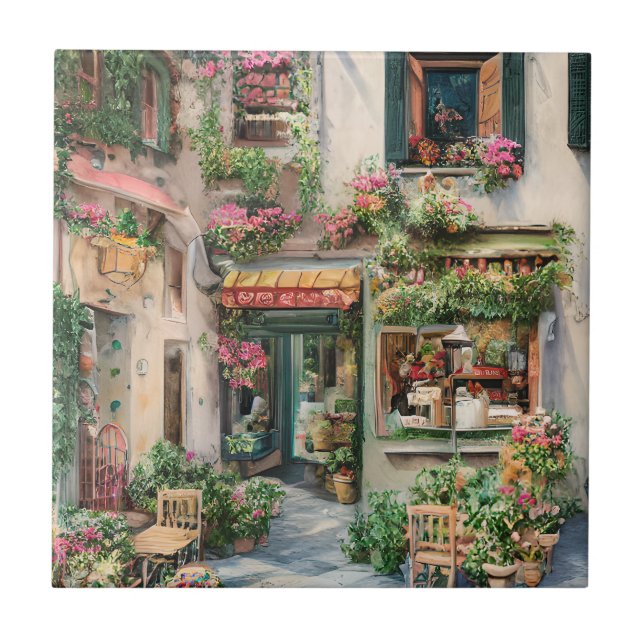 Carreau Une scène de rue italienne Série de dessins éphémè (Devant)