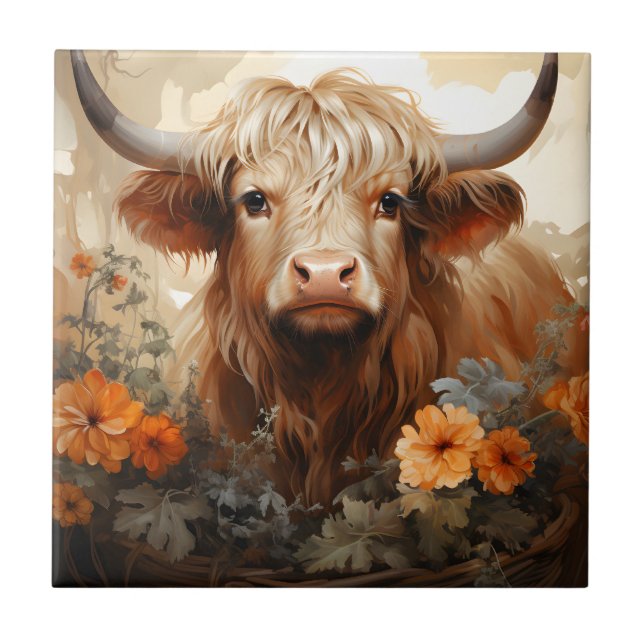 Carreau Une série de vaches des Highlands florales Design  (Devant)