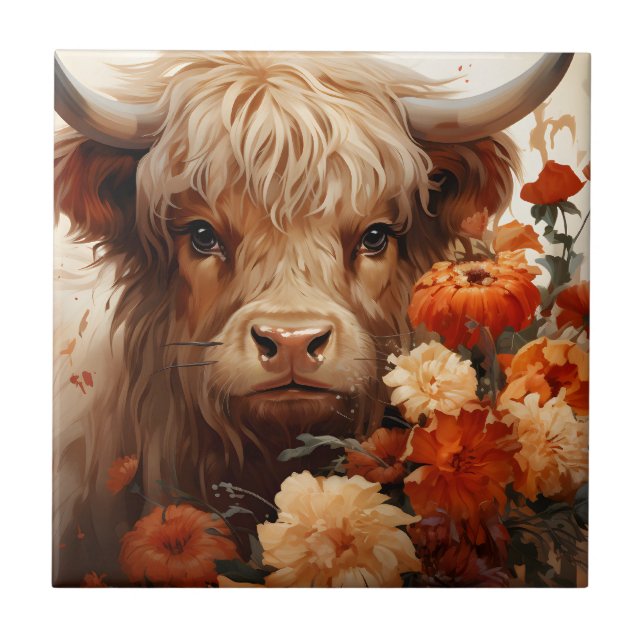 Carreau Une série de vaches des Highlands florales Design  (Devant)