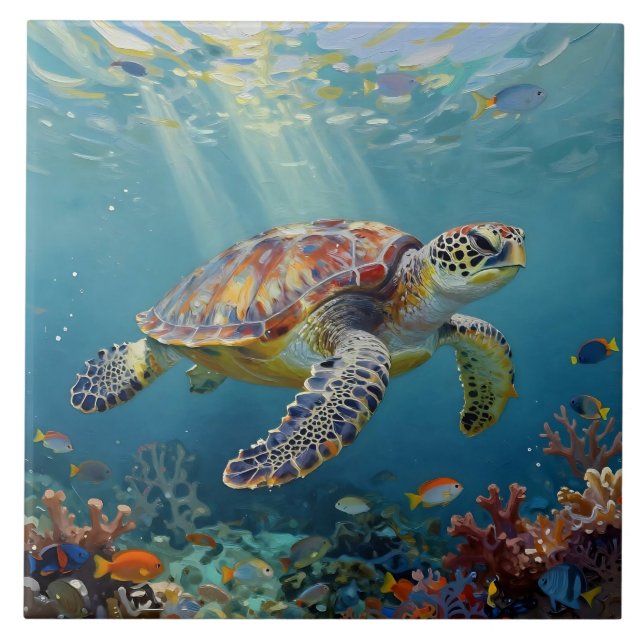 Carreau Une Tortue de Mer et des Rayons de Soleil dans l'O (Devant)