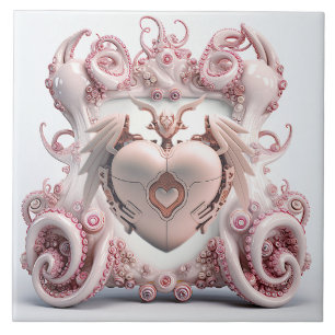 Carreau Une tuile de pieuvre rose avec un coeur au centre