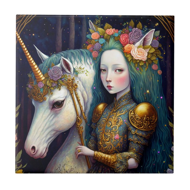 Carreau Unicorn et Lady Imaginaire Art (Devant)