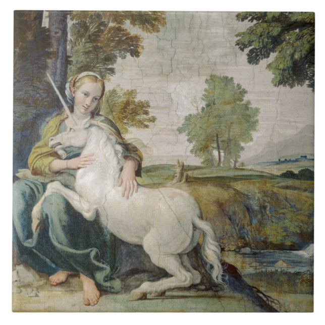 Carreau Unicorn et une jeune femme (par Domenichino) (Devant)