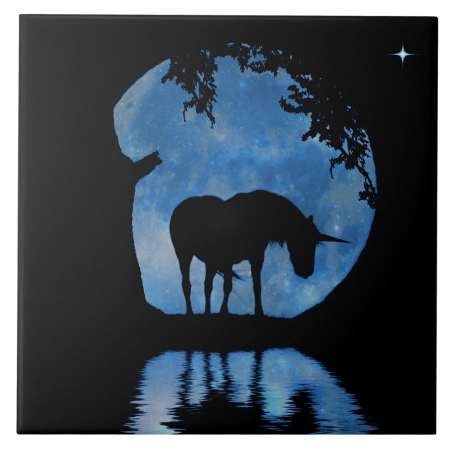 Carreau Unicorne et Imaginaire Lune Bleue Pleine (Devant)