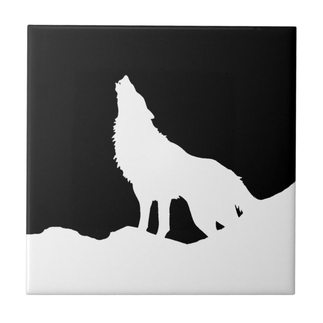 Carreau Unique Noir & Blanc Pop Art Wolf Silhouette (Devant)
