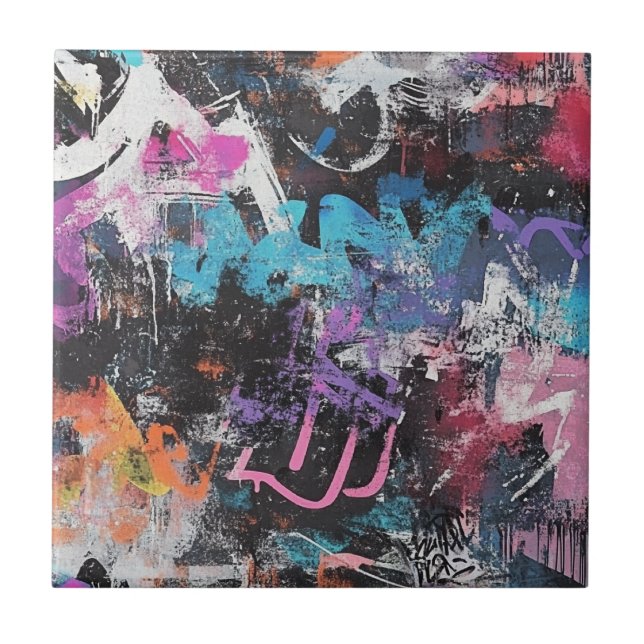 Carreau Urban Graffiti Collage with Bold Colors  Paint (8) (Devant)