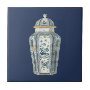 Carreau Urne asiatique décorative en bleu et blanc