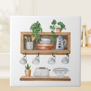 Carreau Ustensiles de cuisine à l'aquarelle Style Boho