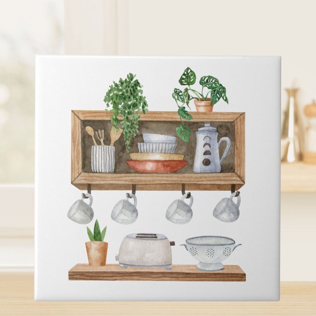 Carreau Ustensiles de cuisine à l'aquarelle Style Boho (Close up)